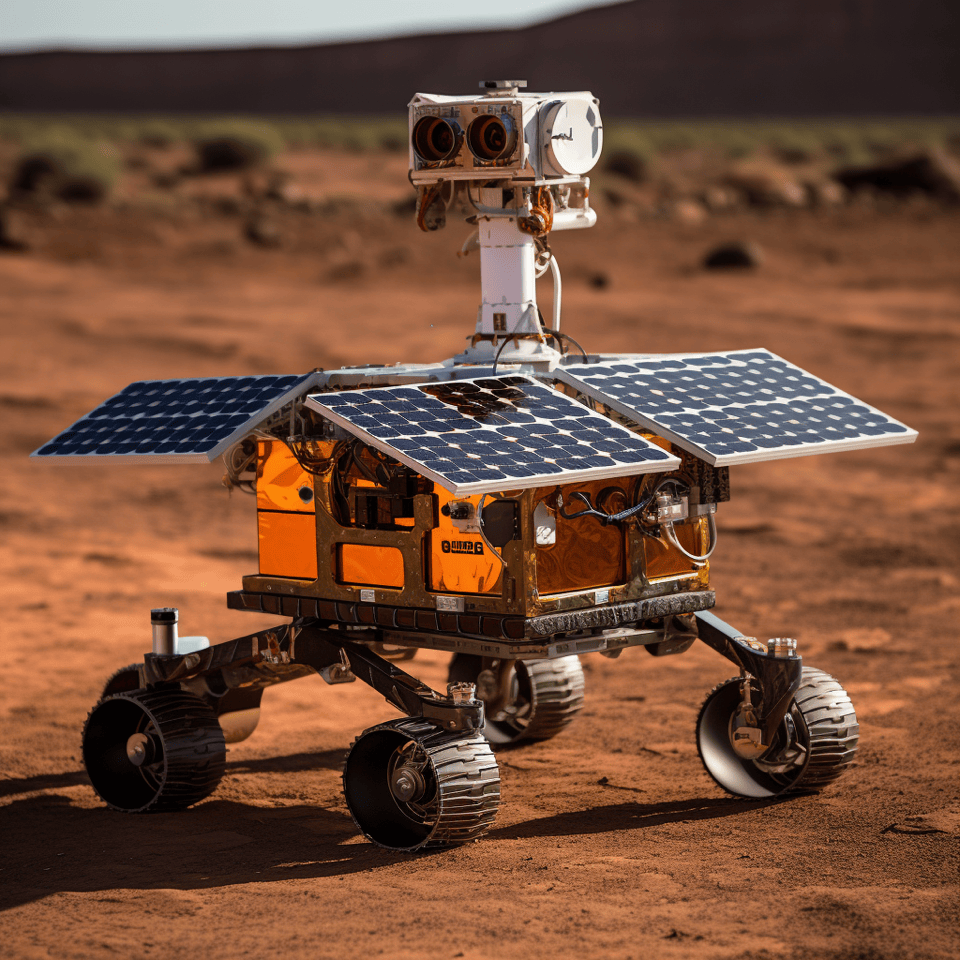 Image d'un rover spatial avec des panneaux photovoltaïques