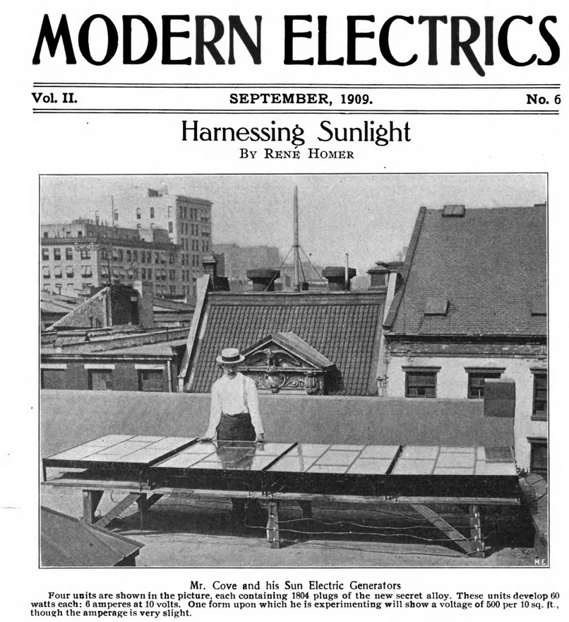 Image d'une journal montrant l'inventeur du panneau photovoltaïque George Cove